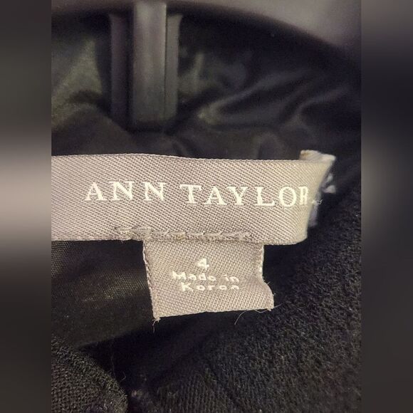 Ann Taylor 4 Black 100% WOOL Lined Bow Belted Women’s Jacket Coat - Picture 2 of 11